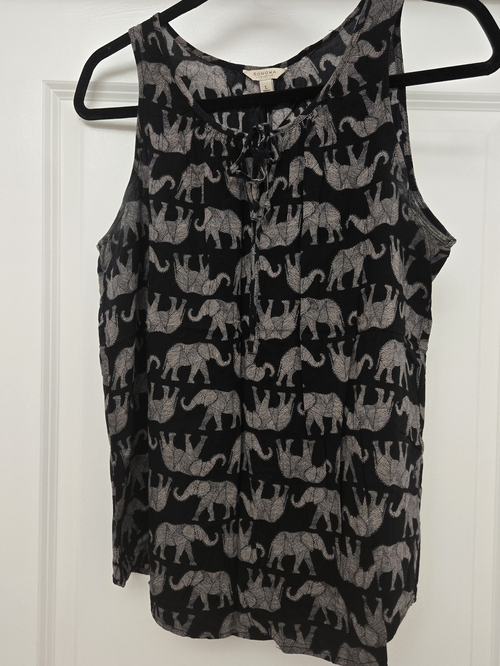Sonoma Black Elephant Print Sleeveless Tank Top